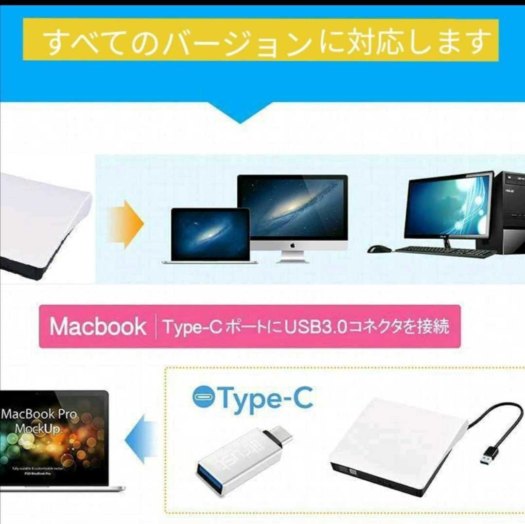 外付け DVDドライブ USB 3.0 Type-C 外付CD/DVDプレーヤー