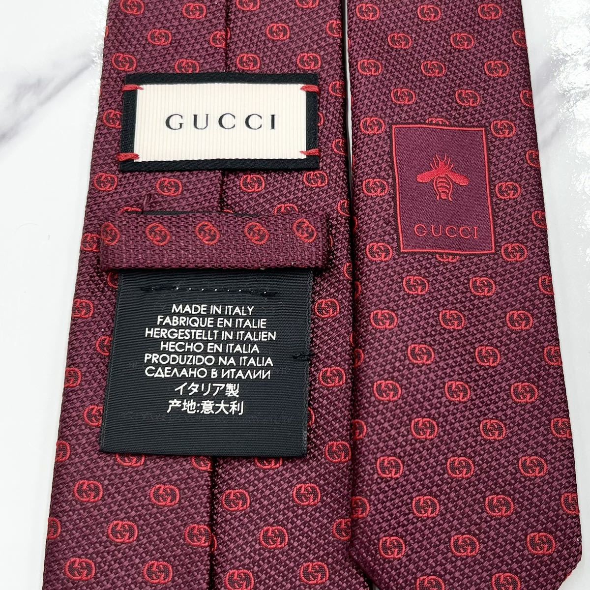 お得再入荷 GUCCI グッチ ネクタイ GG柄 レッド 現行 イタリア シルク