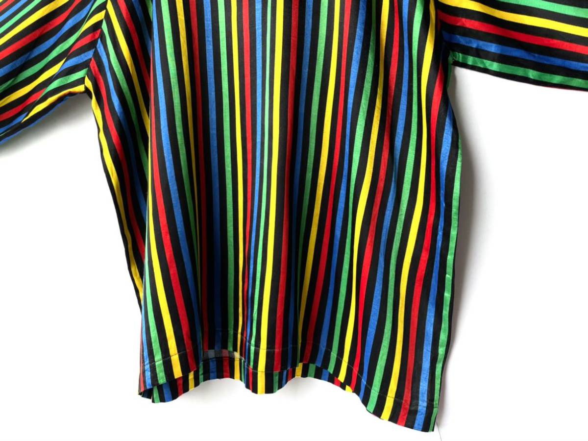 希少 1980s vintage コスチュームシャツ デザインプルオーバーシャツ ストライプシャツジャケット 黒赤緑黄青 古着ビンテージ70s80s90s_画像8
