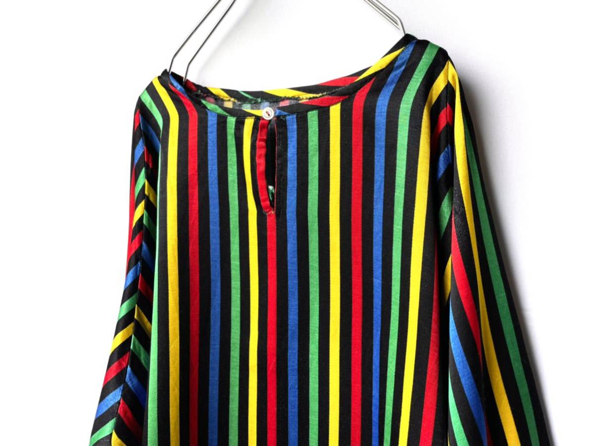 希少 1980s vintage コスチュームシャツ デザインプルオーバーシャツ ストライプシャツジャケット 黒赤緑黄青 古着ビンテージ70s80s90s_画像5