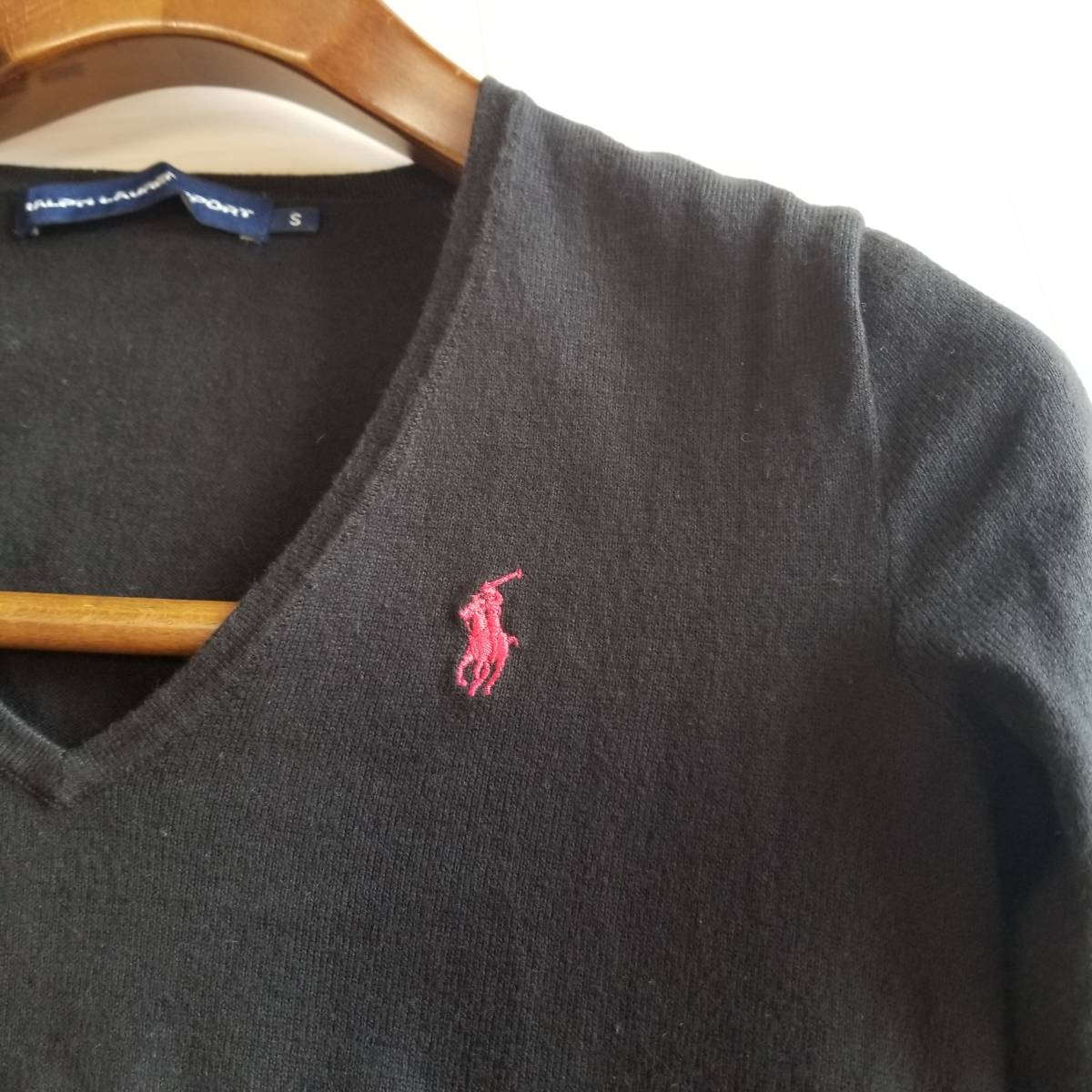 RALPH LAUREN SPORT ラルフローレン スポーツ ニット セーター 無地 長袖 Vネック ワンポイントロゴ ゴルフ ブラック サイズＳ ｍｍ196_画像5