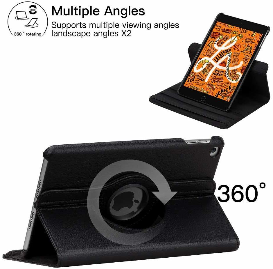 iPad mini1 mini2 mini3 ケース 黒 合革レザー 360回転 手帳型 保護カバー PUレザー 2段調節 スタンド機能 固定バンド 折畳み 横開 軽量型_画像5