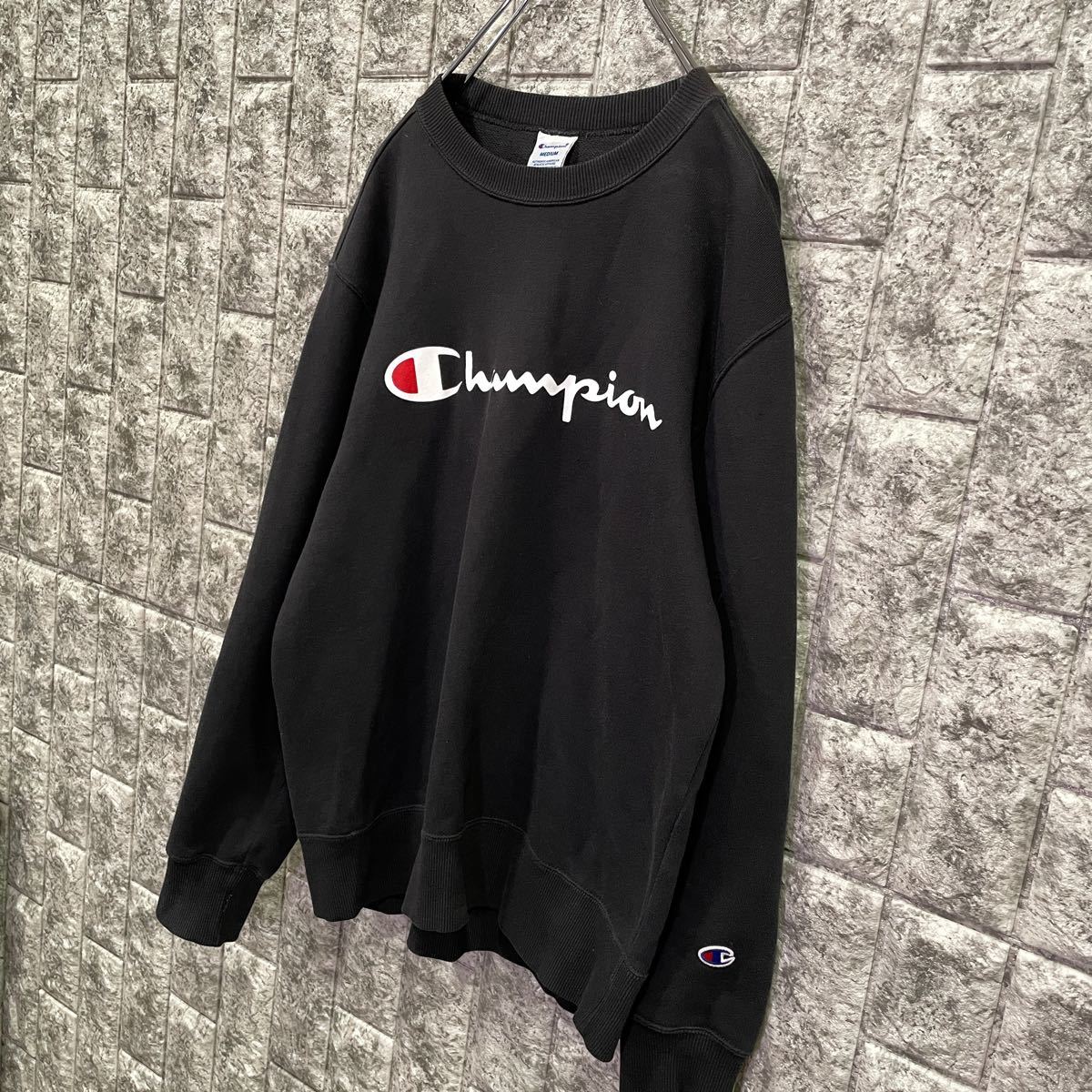 Champion チャンピオン トレーナー スウェット 長袖 ブラック 黒 ビッグロゴ M