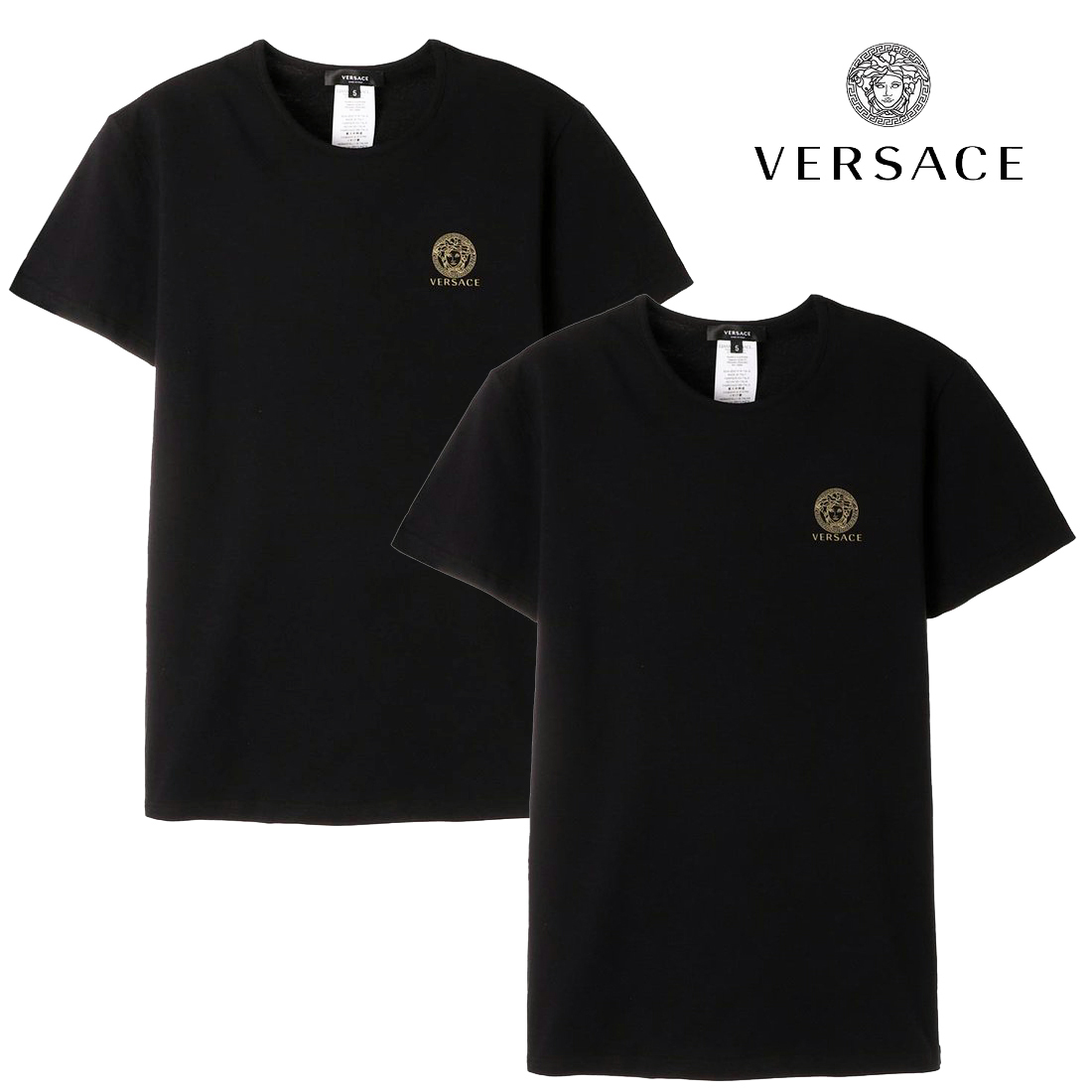 送料無料 10 VERSACE ヴェルサーチ AU10193 A232741 ブラック メデューサ クールネック 2枚セット 半袖 Tシャツ size 5_画像1