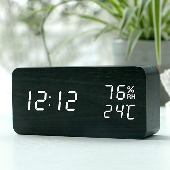 【新品】木製ナチュラル風多機能 目覚まし時計 2種給電/温湿度計/音感知_画像5