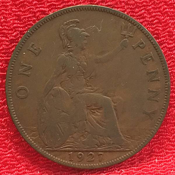 【Eco本舗】英国 ジョージ5世 1ペニー 1927 George V アンティーク コイン 古銭 青銅貨 銅銭 George V ONE PENNY Bronze[r-6]_画像2