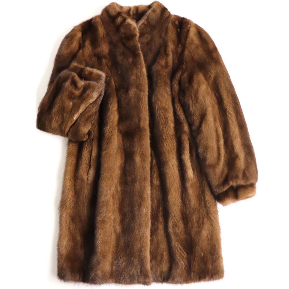 極美品▼MINK ミンク 本毛皮セミロングコート ブラウン F 毛質艶やか・柔らか◎