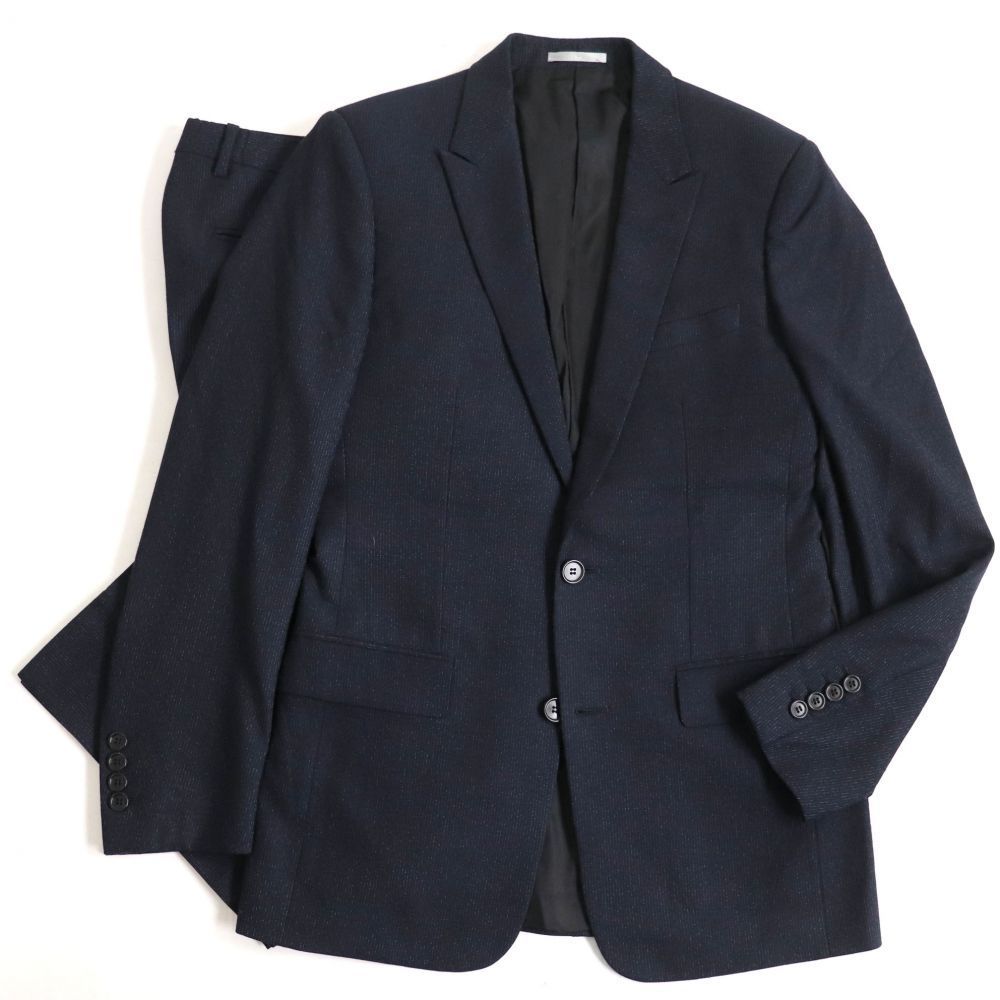 良品▽2016年製 ディオール オム ピークドラペル 織柄 ウール×シルク シングルスーツ ネイビー 46R イタリア製 正規品 メンズ_画像1