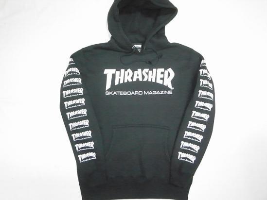 JB即決 JONNYBEE ジョニービー別注 THRASHER　スラッシャー　10連　MAG マルチロゴ プルオーバーフードスウェット パーカー黒 Mサイズ 新品_画像1