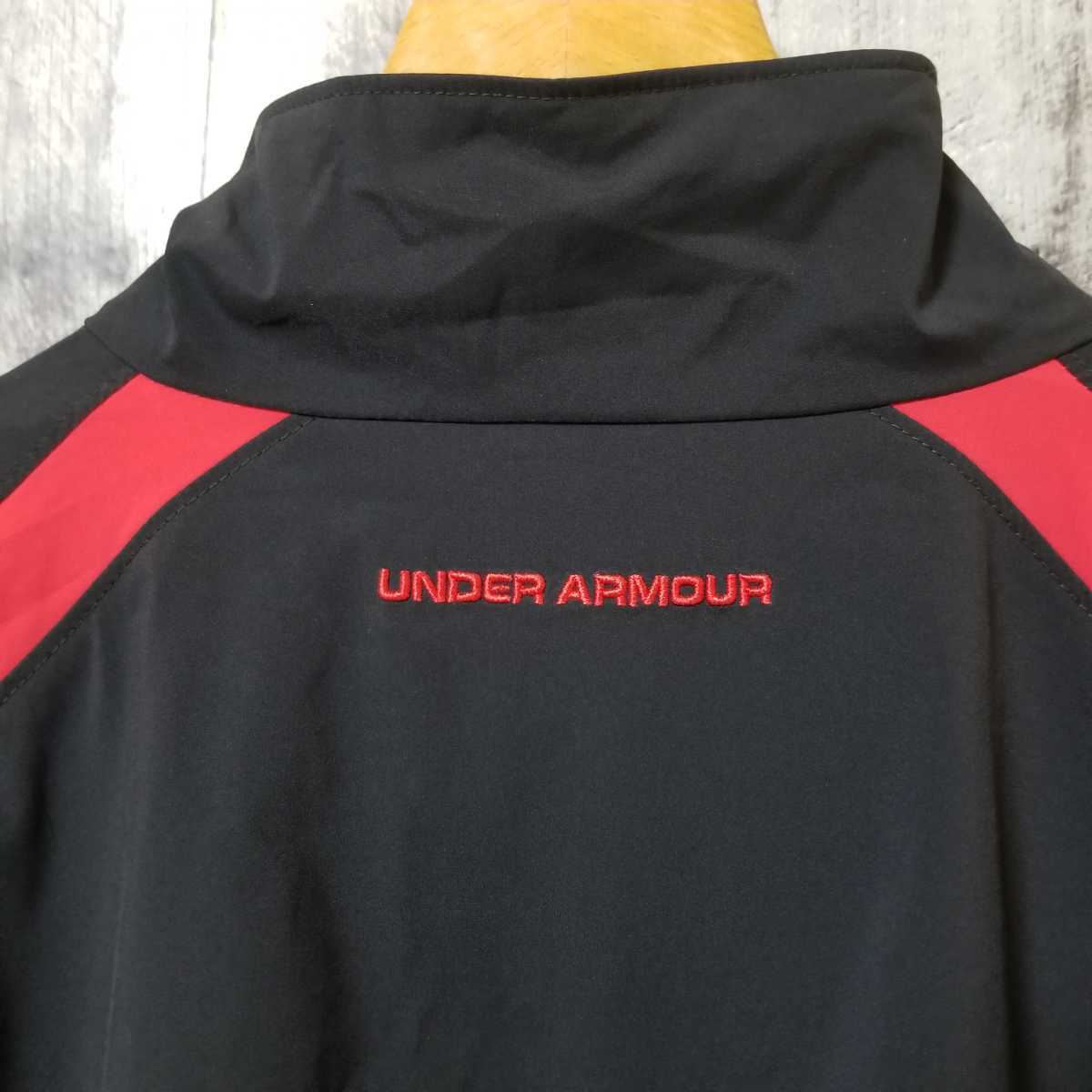 UNDER ARMOUR アンダーアーマー 半袖　ジャケット　XLサイズ　ハーフジップ プルオーバー　裏メッシュ　刺繍　ブラック系　メンズ_画像3