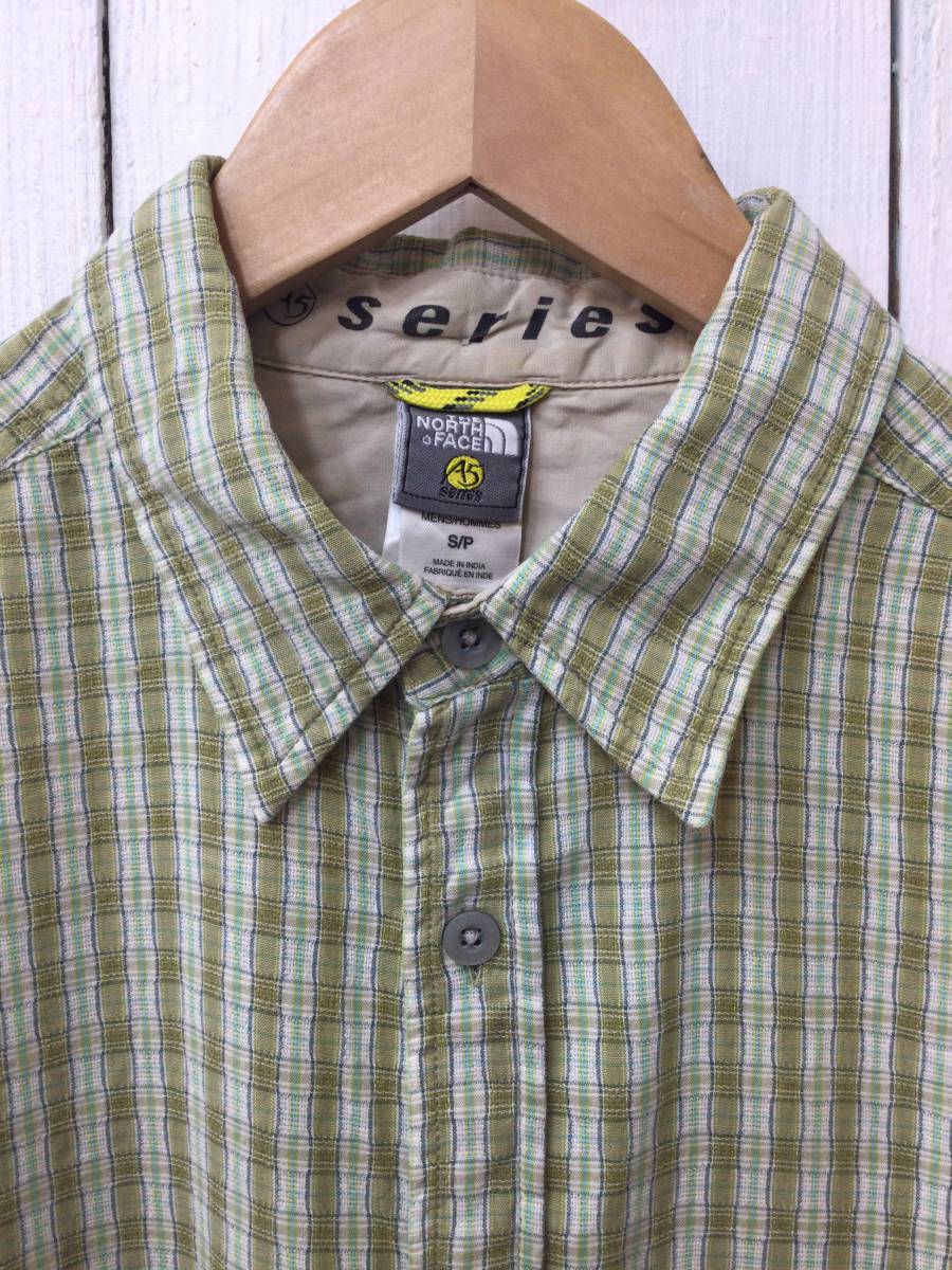 THE NORTH FACE ノース・フェイス コットン半袖シャツ 胸ロゴ アウトドアシャツ チェックシャツ メンズS 良品綺麗の画像3