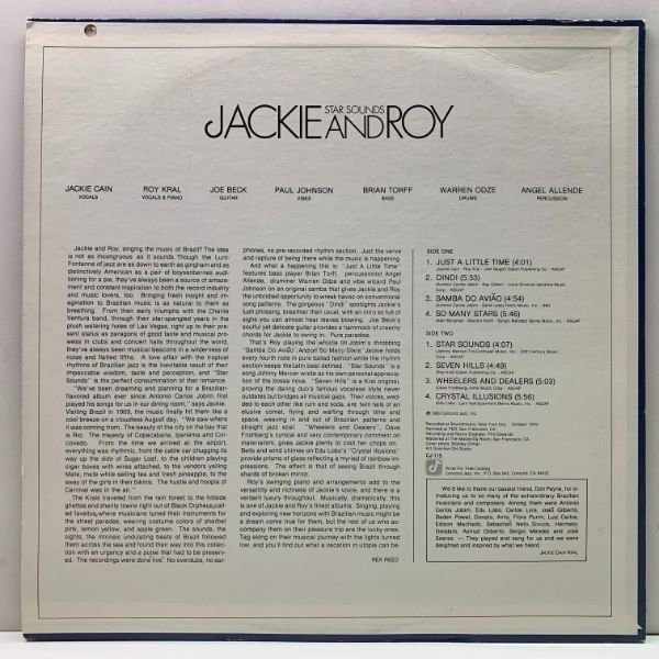 美盤!! USオリジナル JACKIE & ROY Star Sounds ('80 Concord Jazz) DAVE FRISHBERG Wheelers And Dealers, A.C. JOBIM カヴァー ほか_画像2