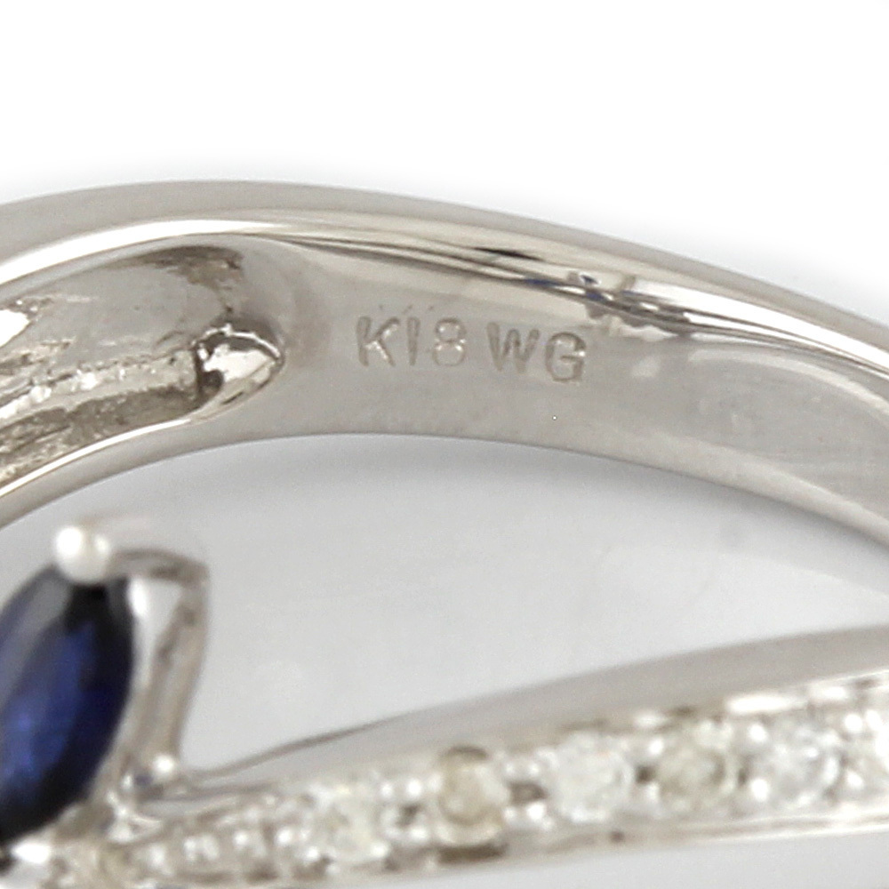 K18WG リング 指輪 ダイヤモンド 0.15ct サファイア 0.45ct 12.5号 花