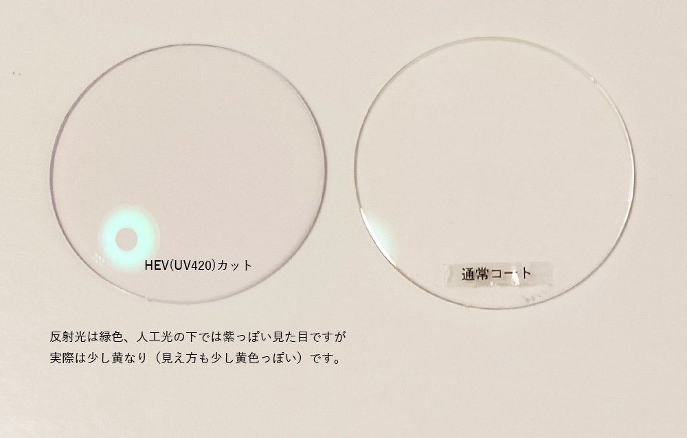 クリアレンズ平面（度なし）HEVカット UV420 マルチコート（反射防止コート付き）