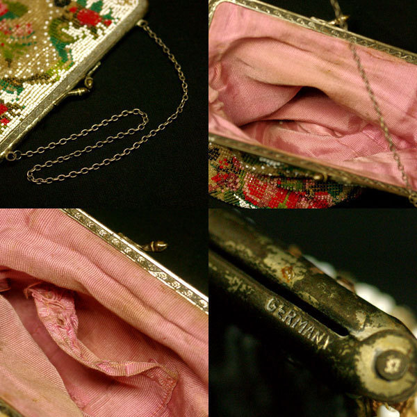  antique beads bag white × rose pattern 