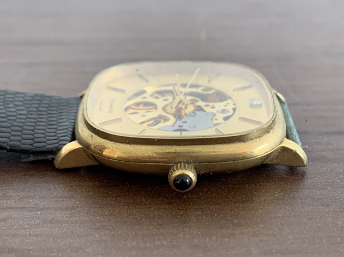稼働品 TECHNOS テクノス 手巻き 17石 スケルトン メンズ腕時計