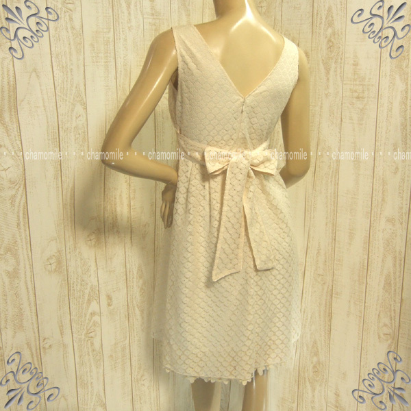  beautiful goods LEST ROSE* L'Est Rose * size 2 hem / see .. race gya The - total race Flare One-piece beige color standard practical use dress bow Thai attaching 
