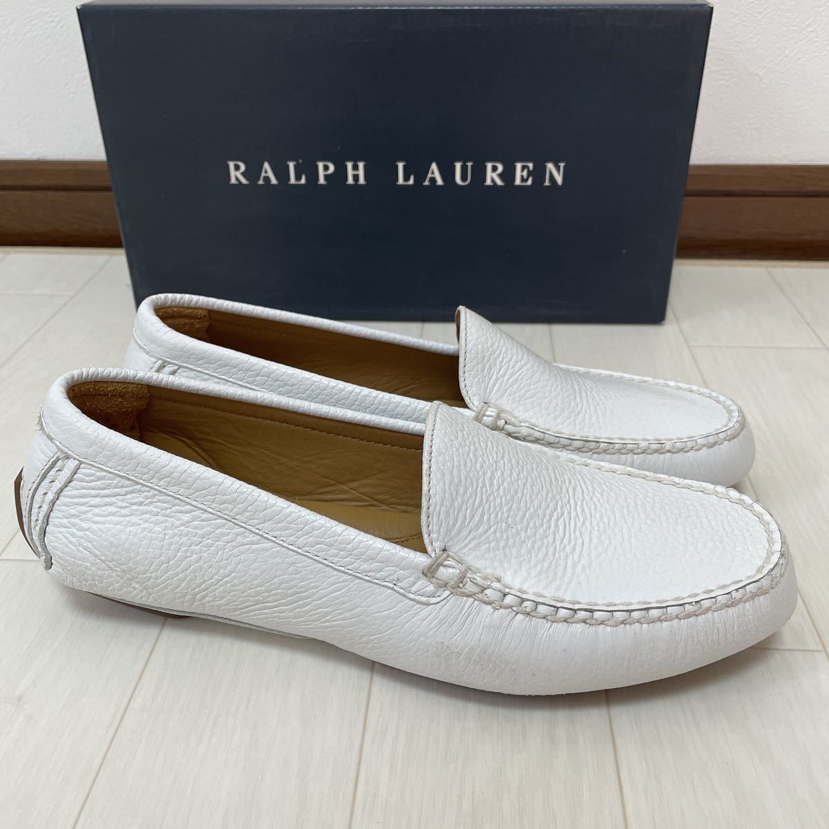 RALPH LAURENドライビングシューズ本革 ホワイト白 サイズ6C 未使用-