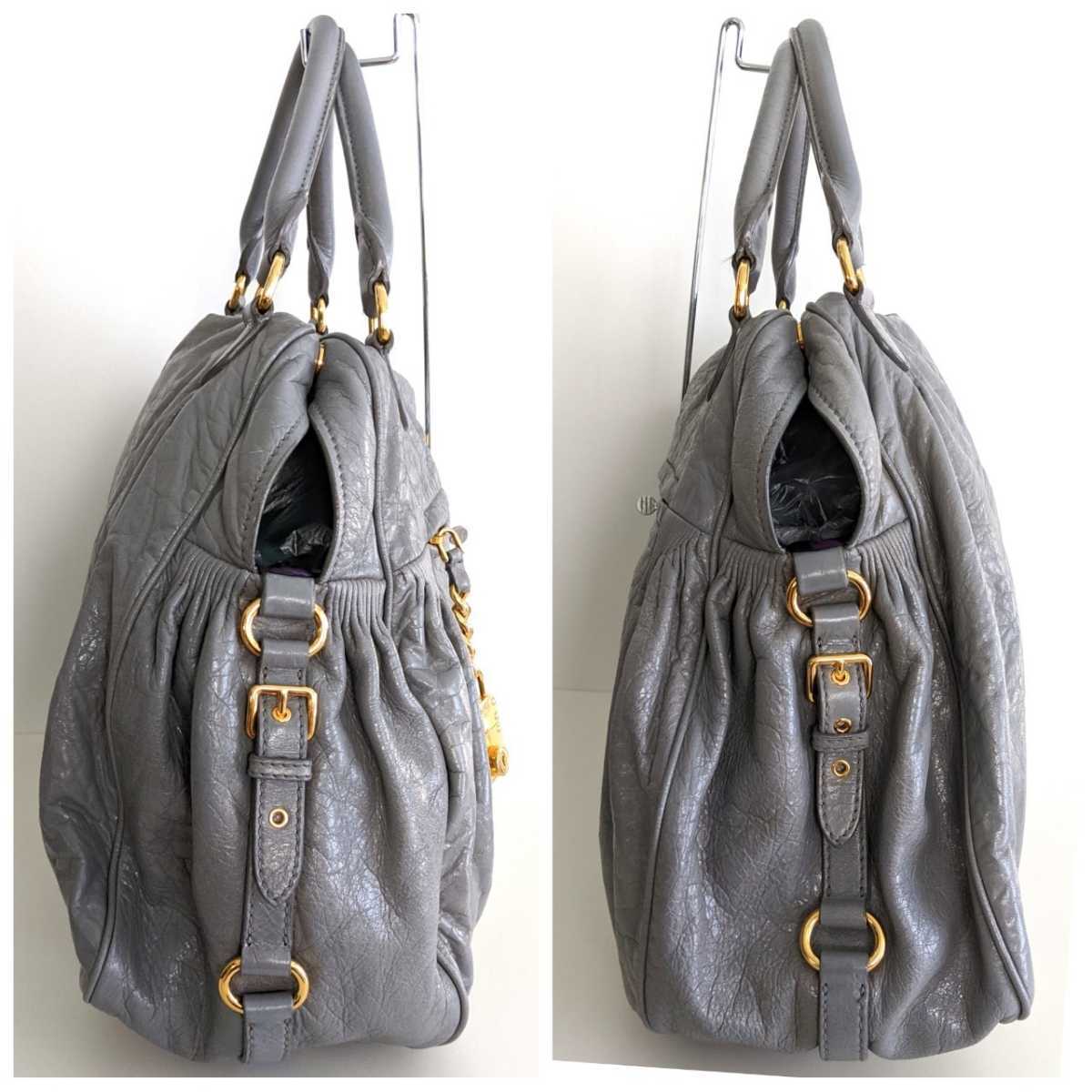  superior article MiuMiu 2way leather shoulder bag bag handbag tote bag diagonal .. Prada PRADA miumiu gray purple Gold 