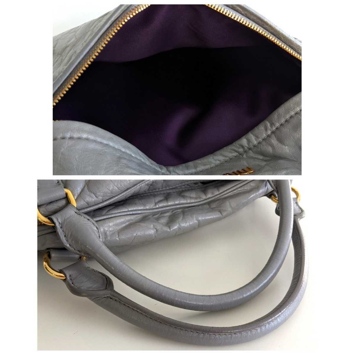  superior article MiuMiu 2way leather shoulder bag bag handbag tote bag diagonal .. Prada PRADA miumiu gray purple Gold 