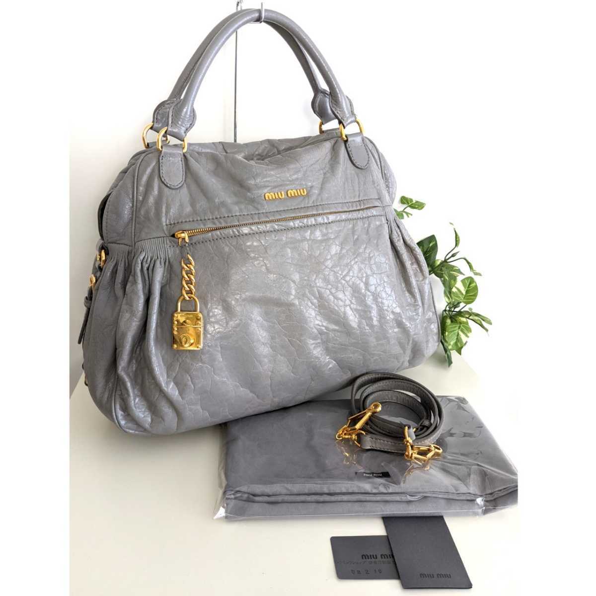  superior article MiuMiu 2way leather shoulder bag bag handbag tote bag diagonal .. Prada PRADA miumiu gray purple Gold 