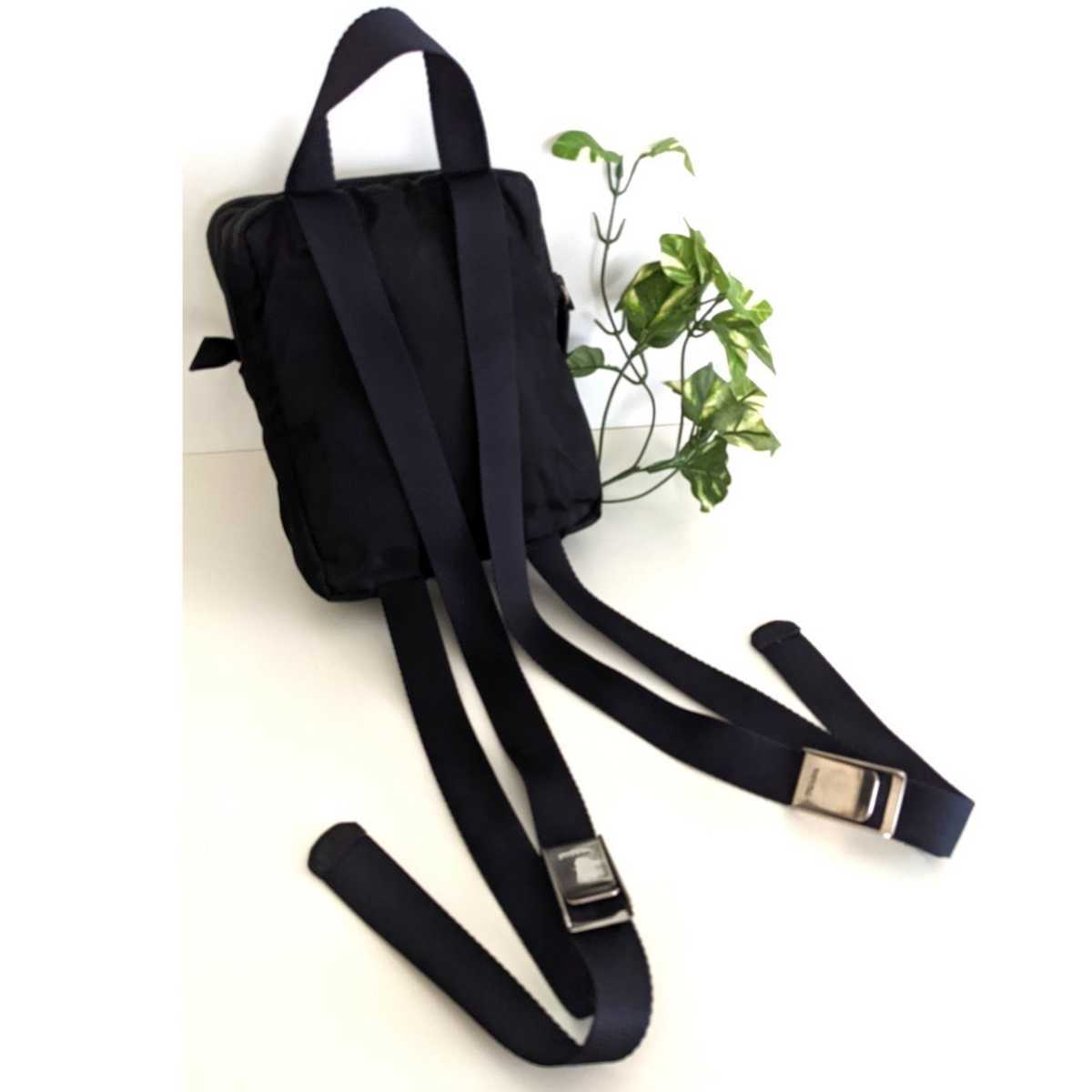 美品 PRADA オールドプラダ ヴィンテージ ナイロン 2way ミニリュック ポシェット ボディバッグ 鞄 バックパック 黒 レディース メンズ