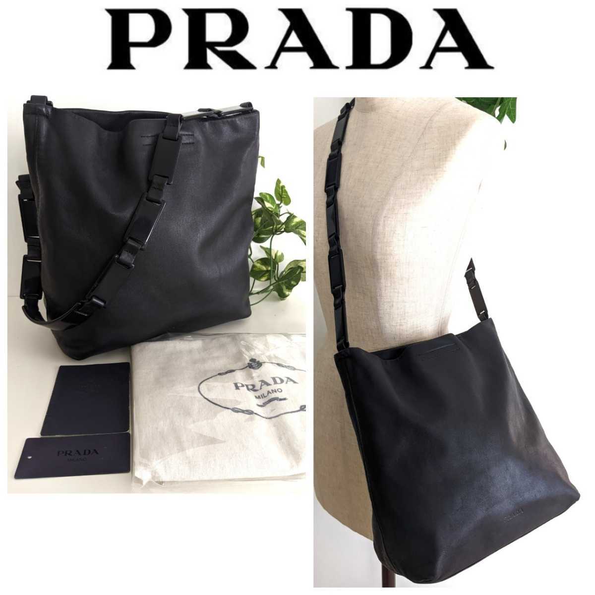 美品 PRADA 本革 レザー チェーン ショルダーバッグ トートバッグ