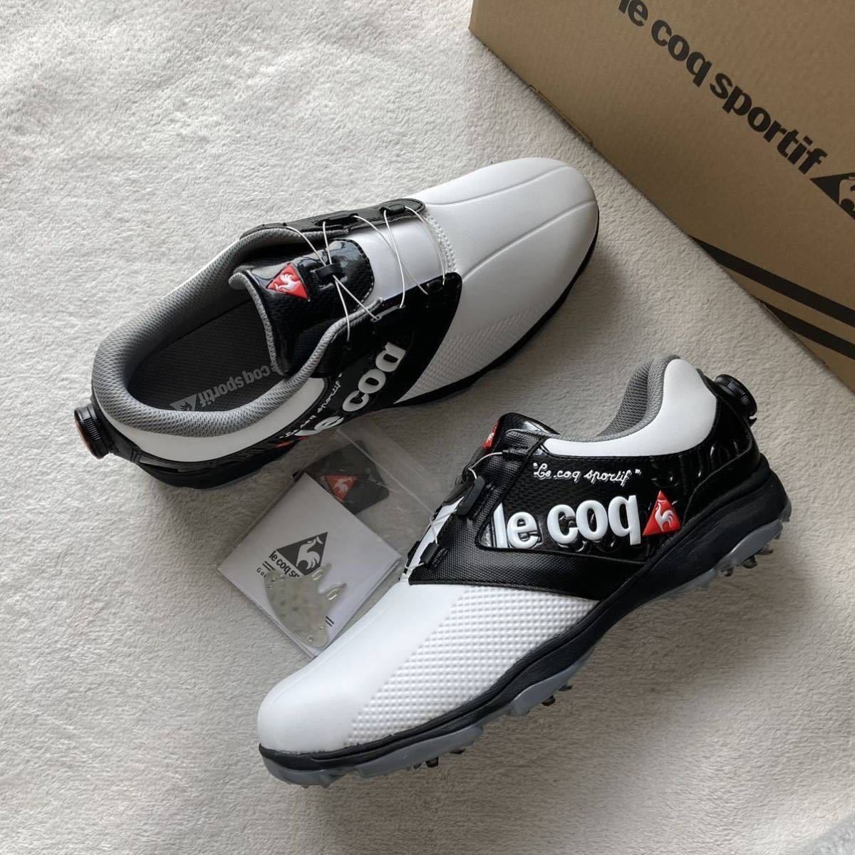 定価17,600円 25.5 新品 Le coq GOLF ルコック ゴルフ ダイヤル ゴルフシューズ ゴルフスパイク ソフト 白黒 ホワイト ブラック QQ2PJA11AT