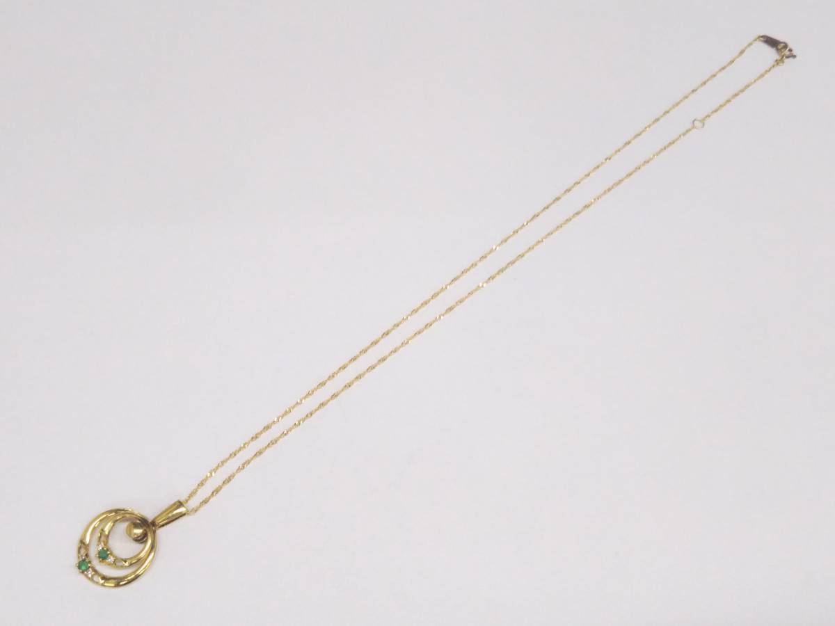 K18 イエローゴールド ネックレス ダイヤ0.04ct 緑石 総重量3.1g | ti