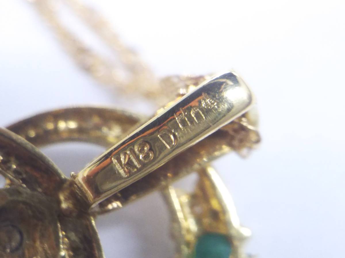 K18 イエローゴールド ネックレス ダイヤ0.04ct 緑石 総重量3.1g | eko