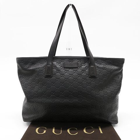 【1円】GUCCI グッチ 211137 レザートートバッグ グッチシマ GG柄 ブラック系 [240001718668]【中古】_画像1