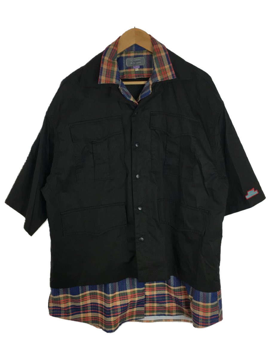 最新デザインの UMAMIISM/半袖シャツ/L/コットン/BLK/ドッキングシャツ Lサイズ