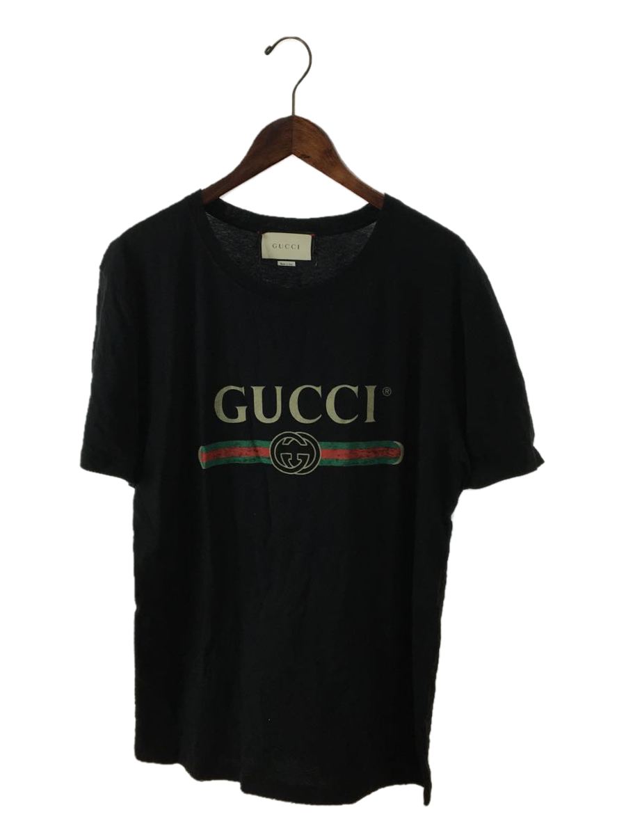 GUCCI◇ロゴウォッシュドTシャツ/コットン/BLK/プリント/タグ付 www