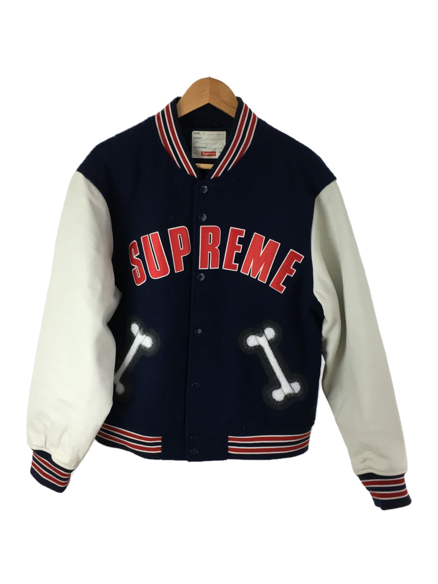 Supreme◇18AW/Bone Varsity Jacket/スタジャン/M/ウール/NVY/ロゴ
