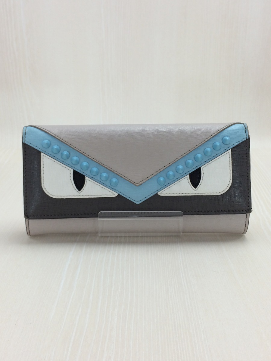 FENDI◇長財布/モンスタースタッズ/グレー/ブルー/長財布/二つ折り