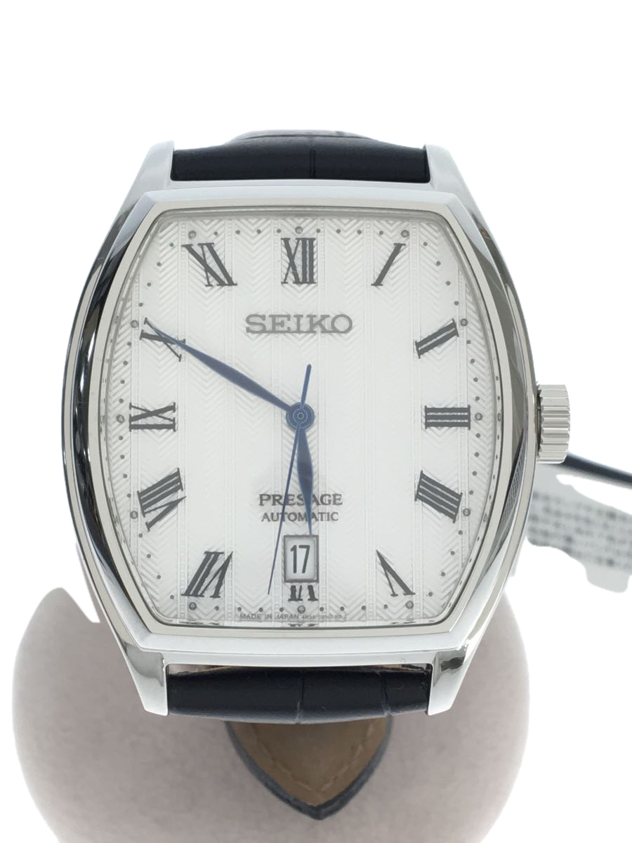 SEIKO◇自動巻腕時計/アナログ/レザー/WHT/BLK/PRESAGE/裏スケ | www
