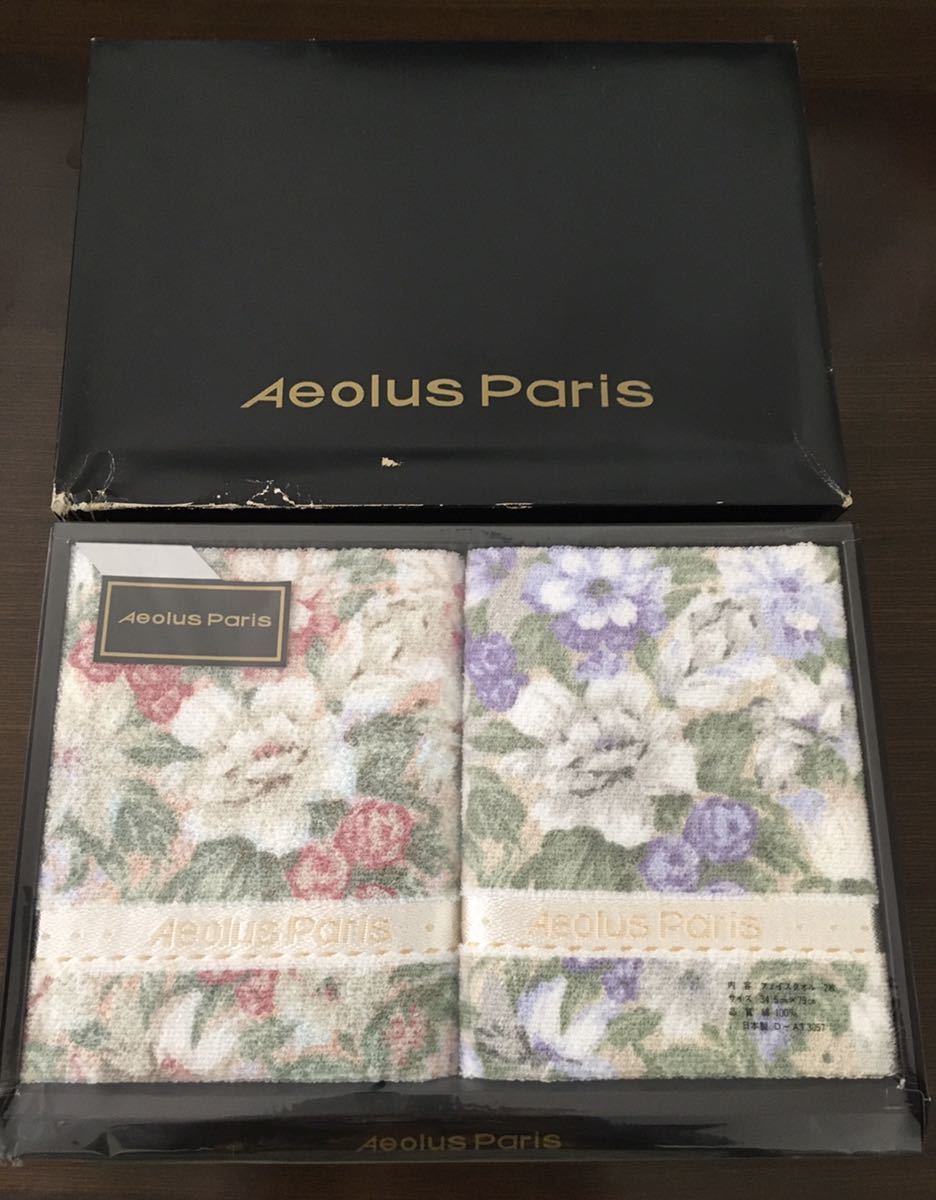 未使用新品☆ 日本製 花柄 フェイスタオル 2枚組 約34.5×79㎝ 綿100% Aeolus Paris 自宅保管品_画像1