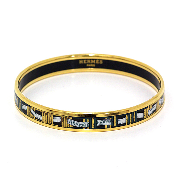 エルメス HERMES エマイユPM バングル 真鍮/エナメル ブラック