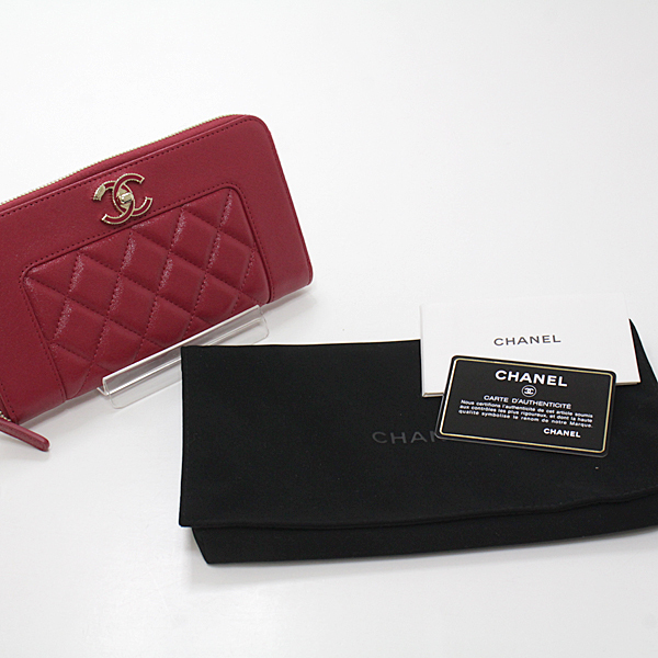 大勧め シャネル CHANEL ロングジップウォレット レザー レッド 30番台