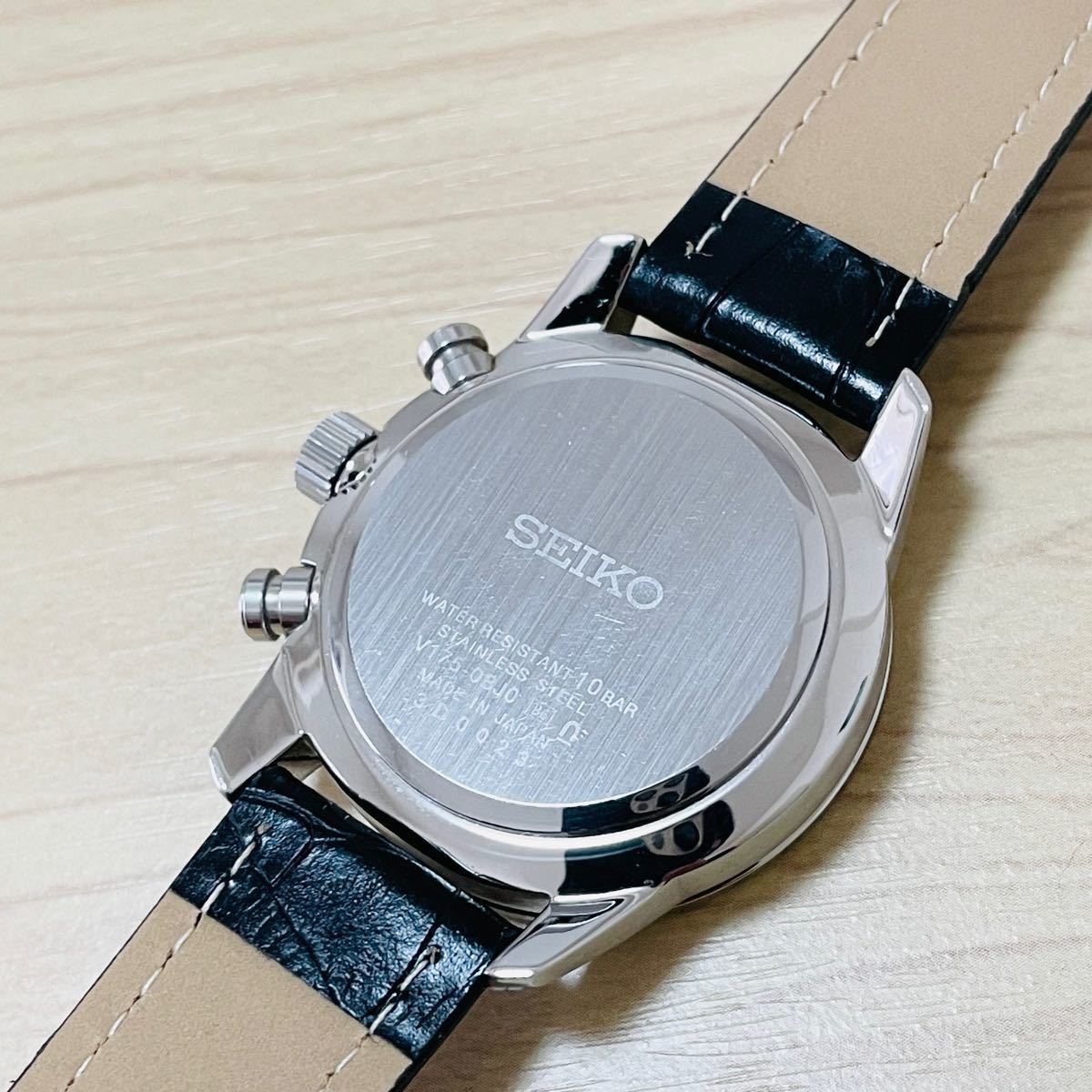 SEIKO クロノグラフ ソーラー腕時計 ブラック ベルト新品 セイコー