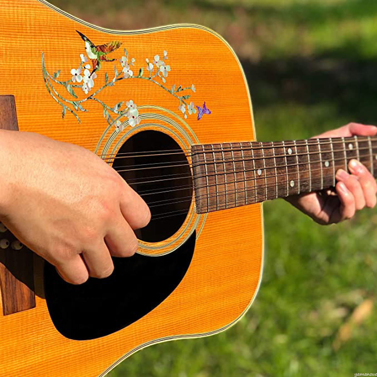 PayPayフリマ｜ハミングバード 簡単 貼り付け インレイ ステッカー 花 個性的 輝く 目立つ おしゃれ ギター ウクレレ ベース ロック ジャズ