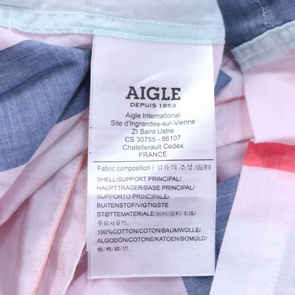 AIGLE エーグル 春夏 コットン100%♪ 半袖 オーバーサイズ ストライプ オープンカラー シャツ Sz.38　レディース アウトドア　D2T01150_5#A_画像6