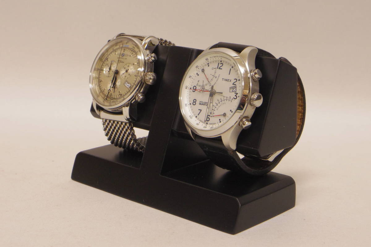 定形外発送　ユニゾン　木製腕時計スタンド モデル5　”レスト＆ディスプレイ” 2本掛け　マホガニー　ウレタンブラック仕上げ