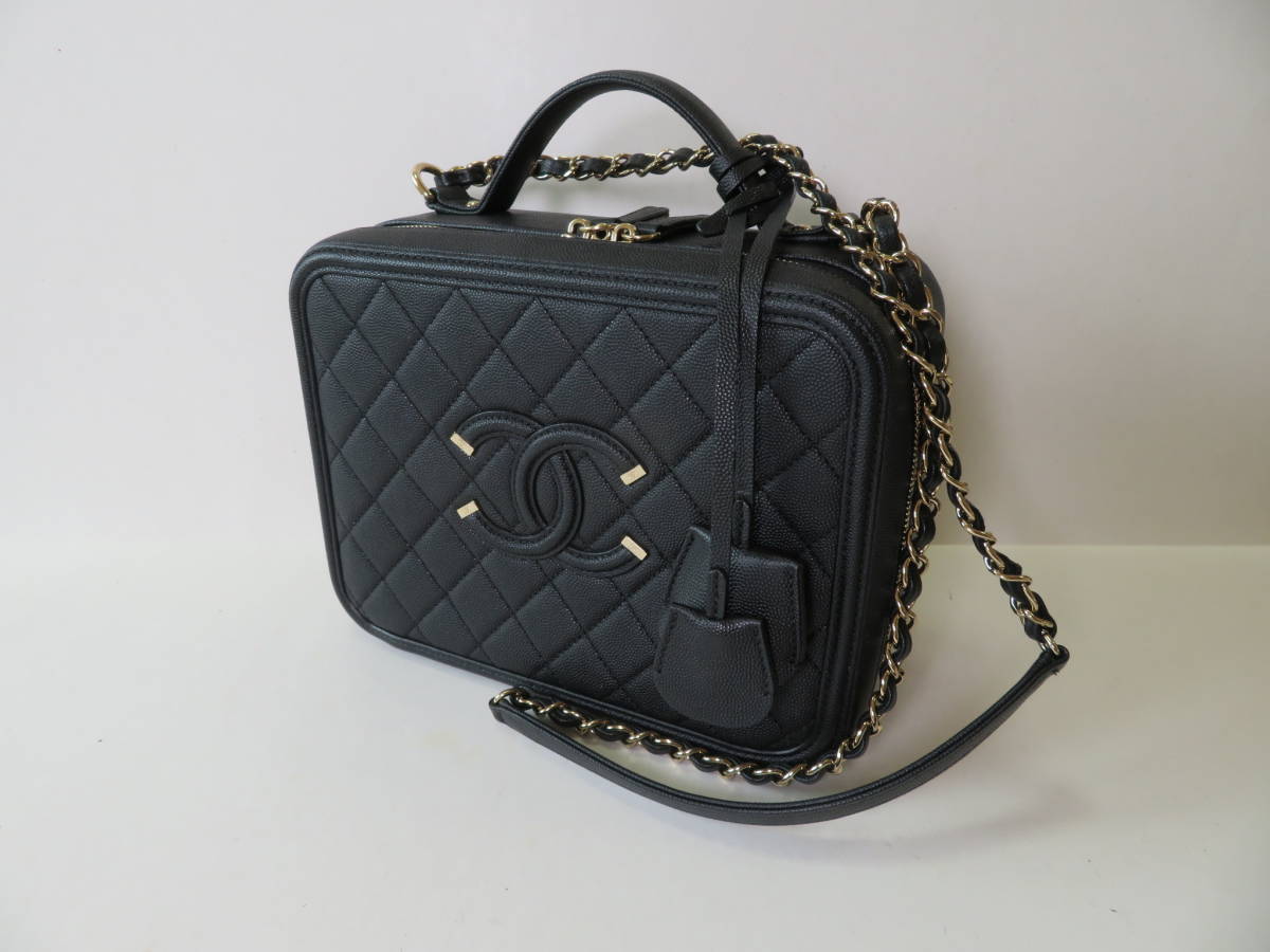 シャネル CHANEL ショルダーバッグ 2way チェーンショルダー バニティ キャビア ブラック レディース_画像2