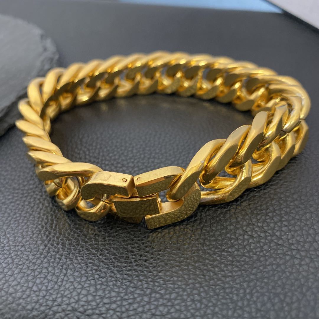 stainless steel material Gold Miami cue van link double flat chain bracele gold chain bracele 