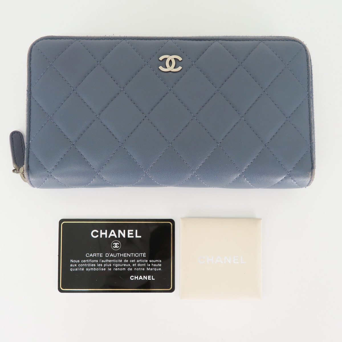 質イコー [シャネル] CHANEL マトラッセ ラムスキン ラウンドファスナー長財布(イタリア製) ブルーグレーＡ50097 中古_画像1