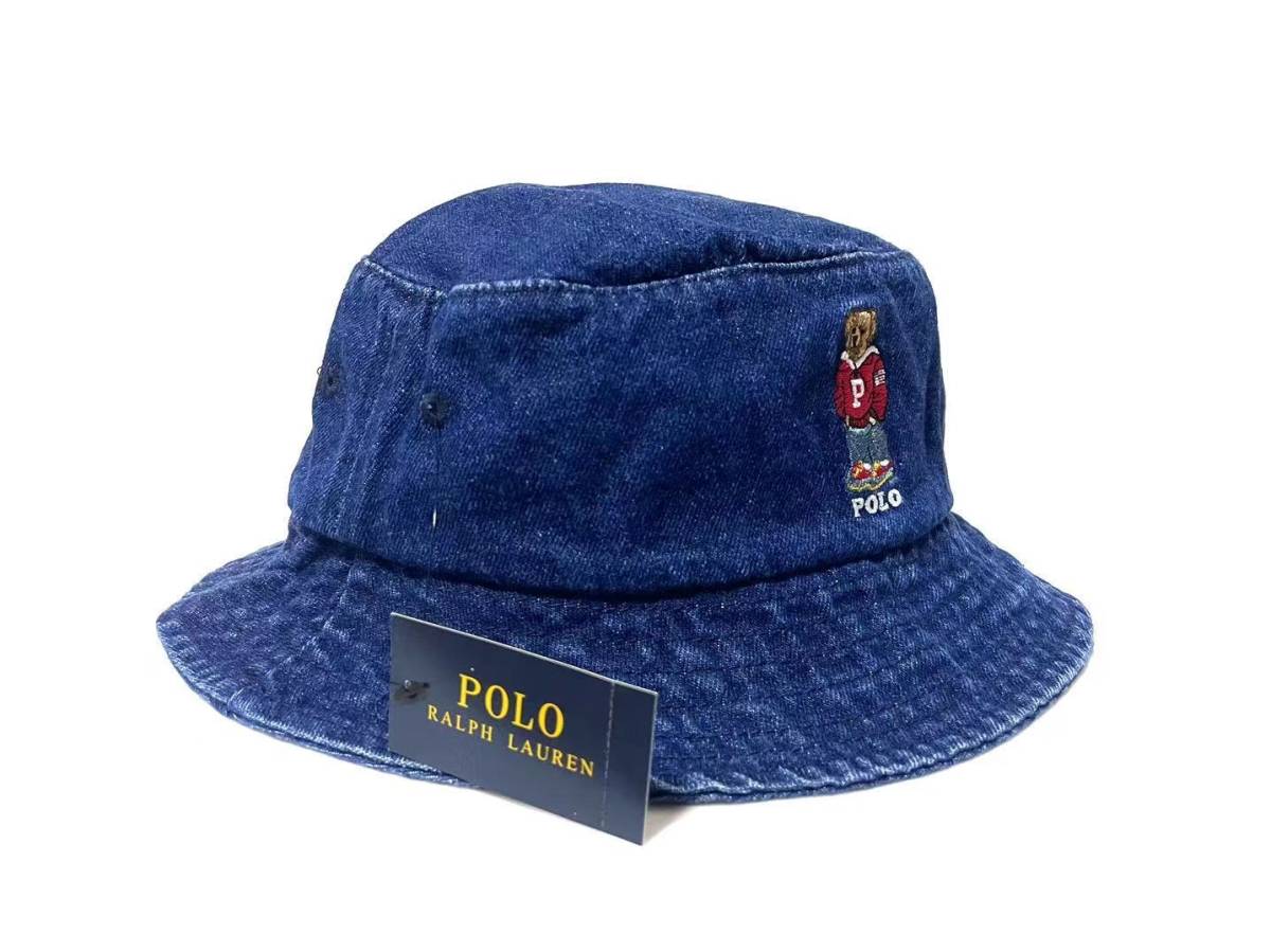 未使用 POLO RALPH LAUREN ポロ ラルフローレン ポロベアー刺繍 バケットハット ベージュ コットン 帽子 メンズ レディース R-BH08DNM_画像2