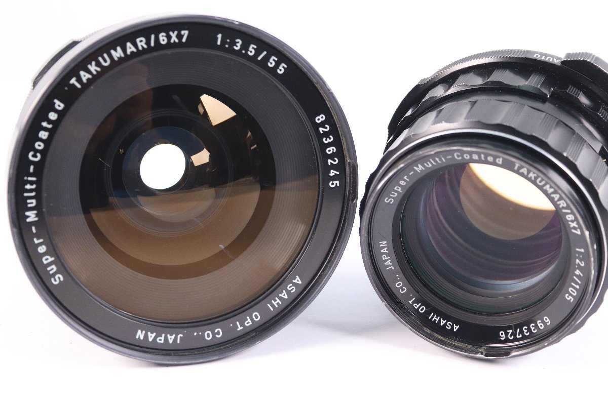 PENTAX ペンタックス 6×7 TTL Super-Multi-Coated TAKUMAR 55mm F3.5/105mm F2.4 レンズ 木製グリップ付 中判フィルムカメラ 36976-F_画像9