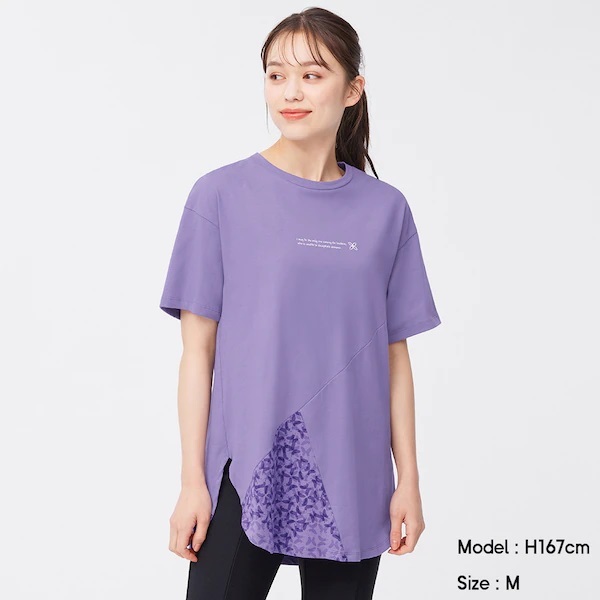 M 　新品　GU　鬼滅の刃　胡蝶忍　コットン切り替え　Tシャツ　ゆったりめ　丈も長め　紫