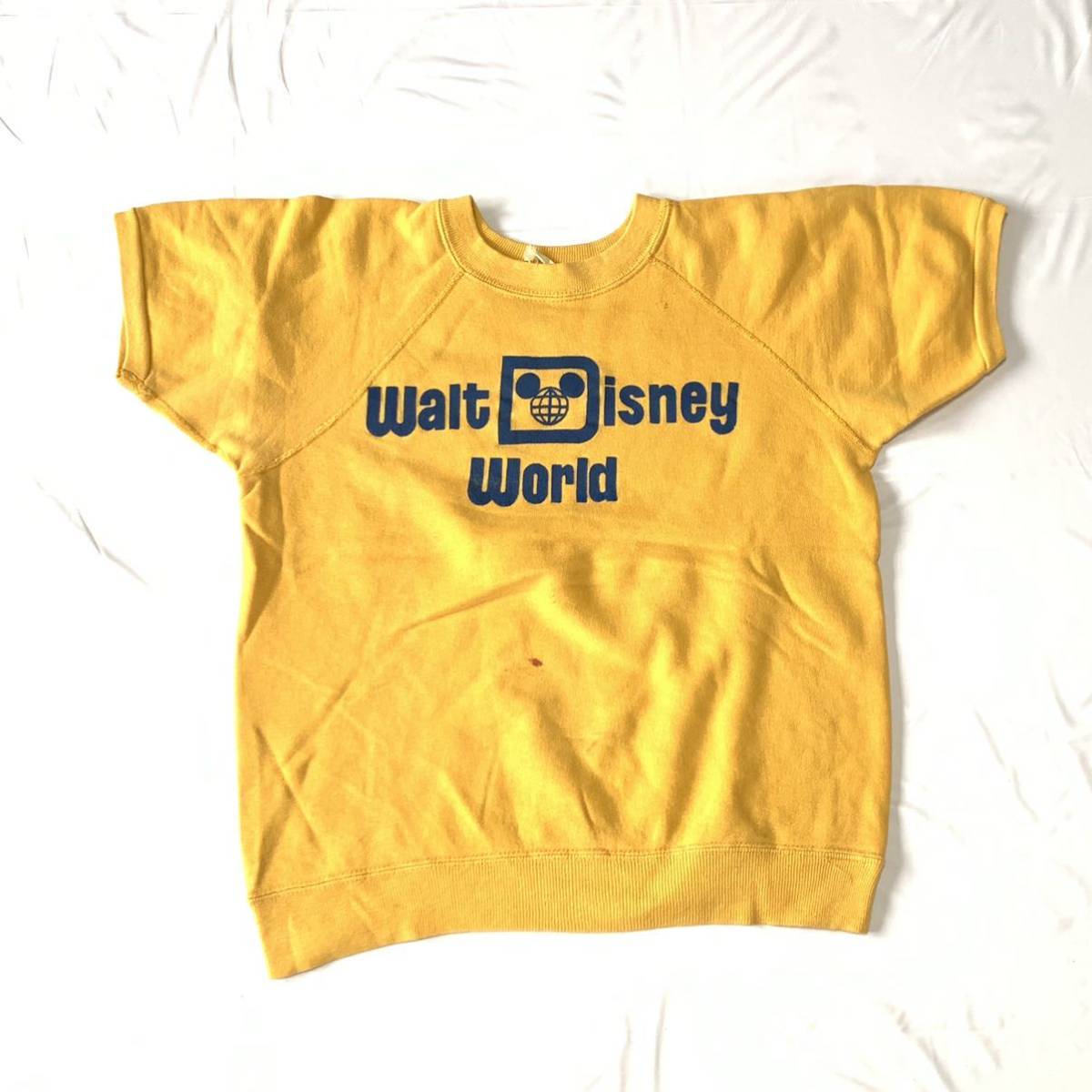 希少 70s 80s ビンテージ Walt Disney プリント 半袖 スウェットシャツ イエロー ラグランスリーブ ウォルトディズニー 古着 USA製 M size_画像1
